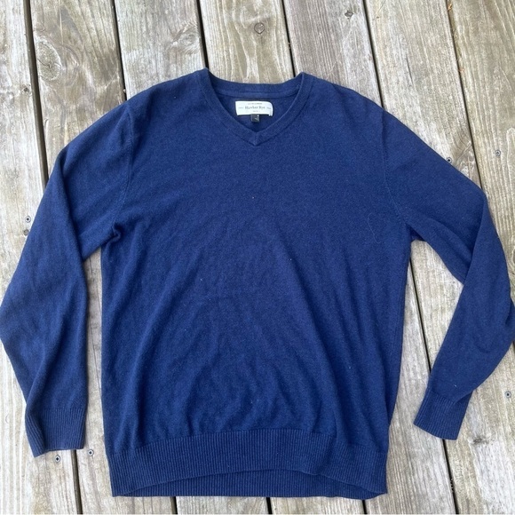 Hawker Rye cotton cashmere sweater Vneck Navy Blue Pullover Medium - Picture 1 of 8